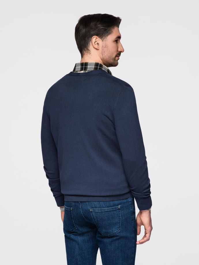 Dzianinowy monochromatyczny męski kardigan z wiskozą – granatowy V1 OM-SWCD-0126