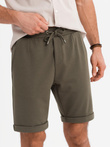 Men's knit shorts with rolled up legs - olive V5 OM-SRCS-0170