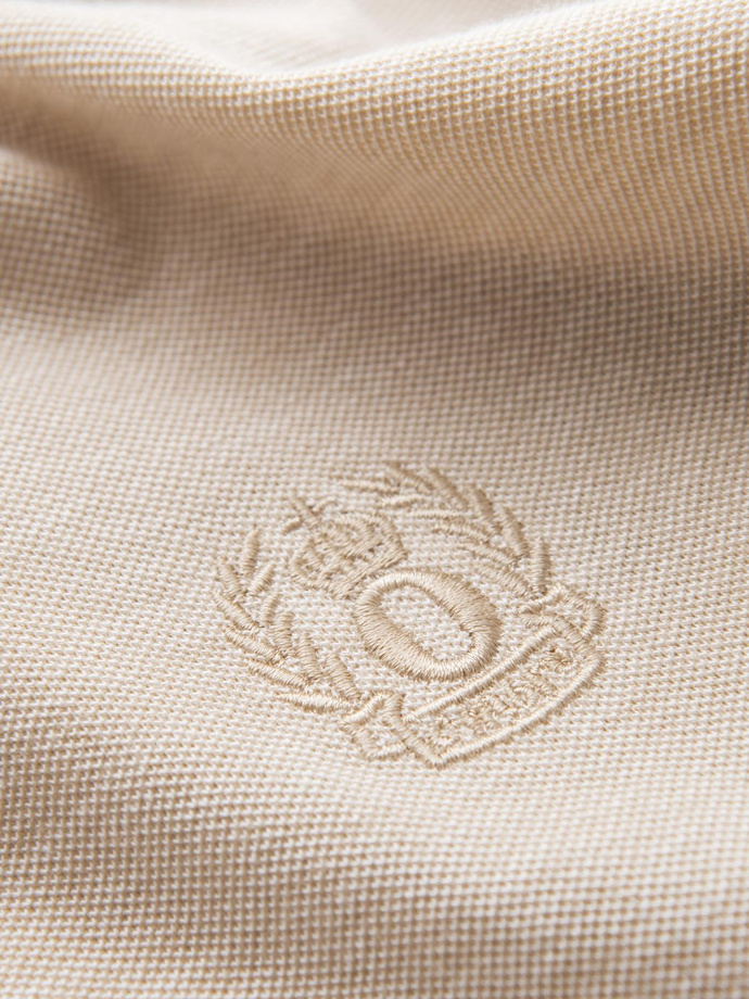 Melanżowy męski polo longsleeve z haftem – piaskowy melanż V4 OM-POLS-0129