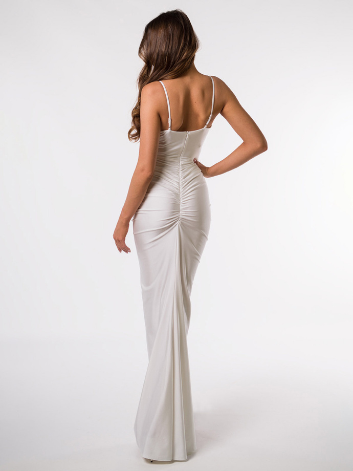 Women's maxi dress on slim straps with a straight neckline KYLIE DLR199 - ecru