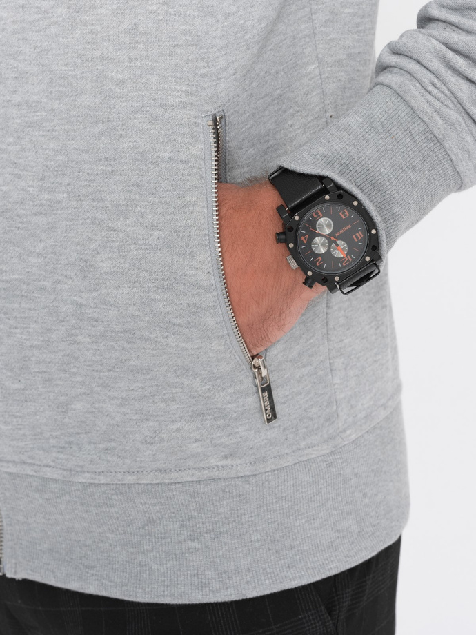 Men's unbuttoned hooded sweatshirt - grey melange V2 OM-SSZP-22SS-010