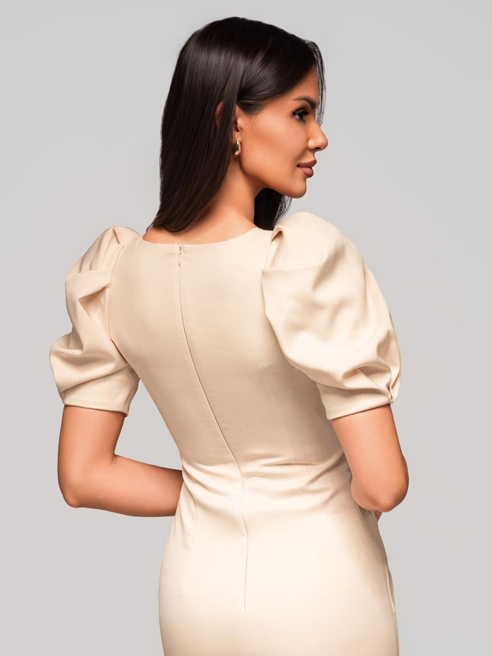 Women's mini dress with round neckline light elegant KAREN DLR187 - cream