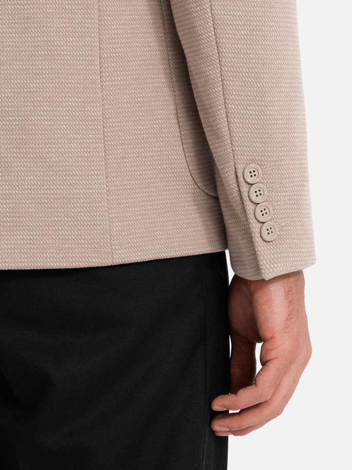 Elegant fitted men's structured knit blazer - beige V2 OM-BLZB-0129