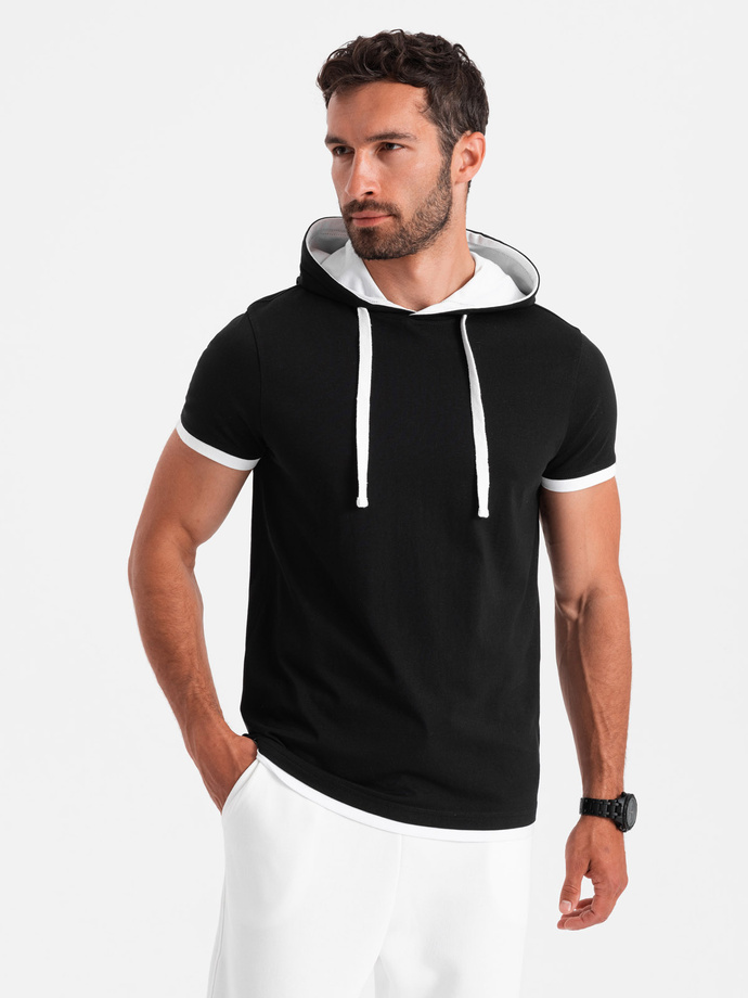 Casual men's cotton hooded t-shirt - black V9 OM-TSCT-22SS-001