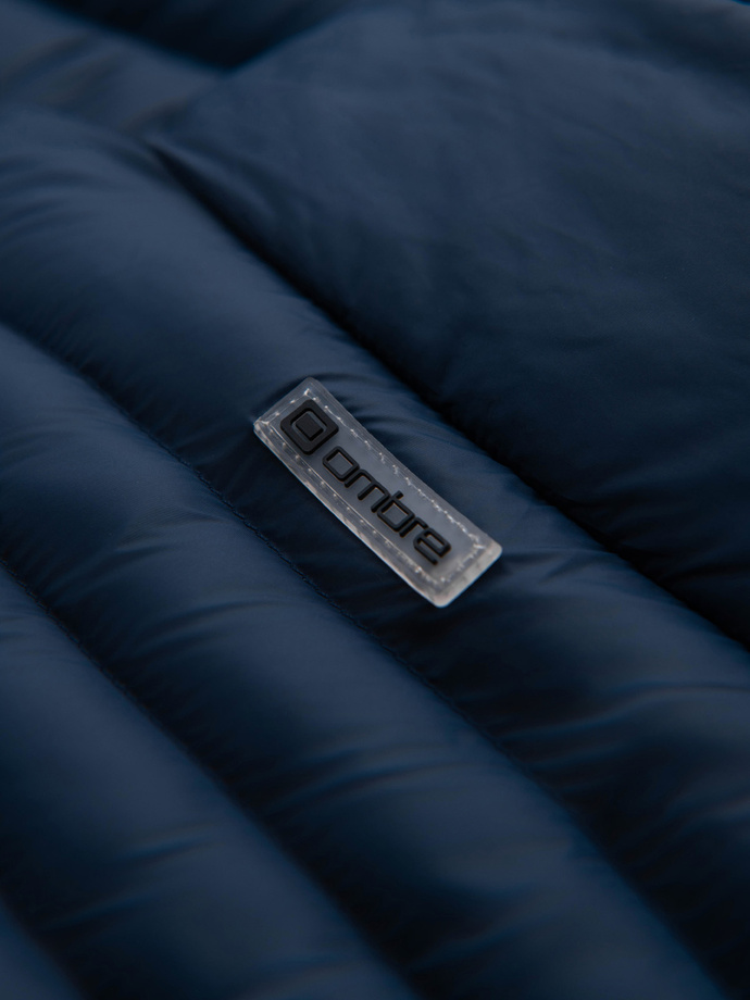 Men's quilted jacket with two fasteners - navy blue V1 OM-JALP-0231