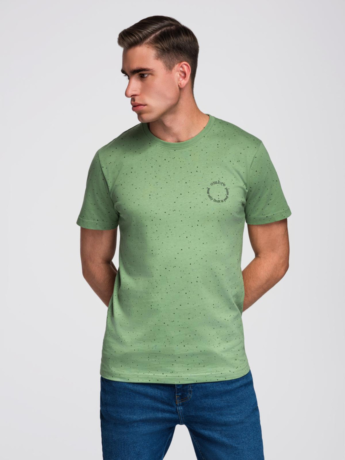 Męski bawełniany t-shirt z nadrukiem i okrągłym dekoltem – zielony V4 OM-TSFP-0186