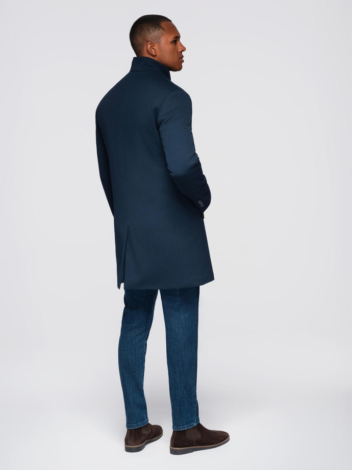 Men's tailored structured coat with high collar - navy blue V2 OM-COWC-0136