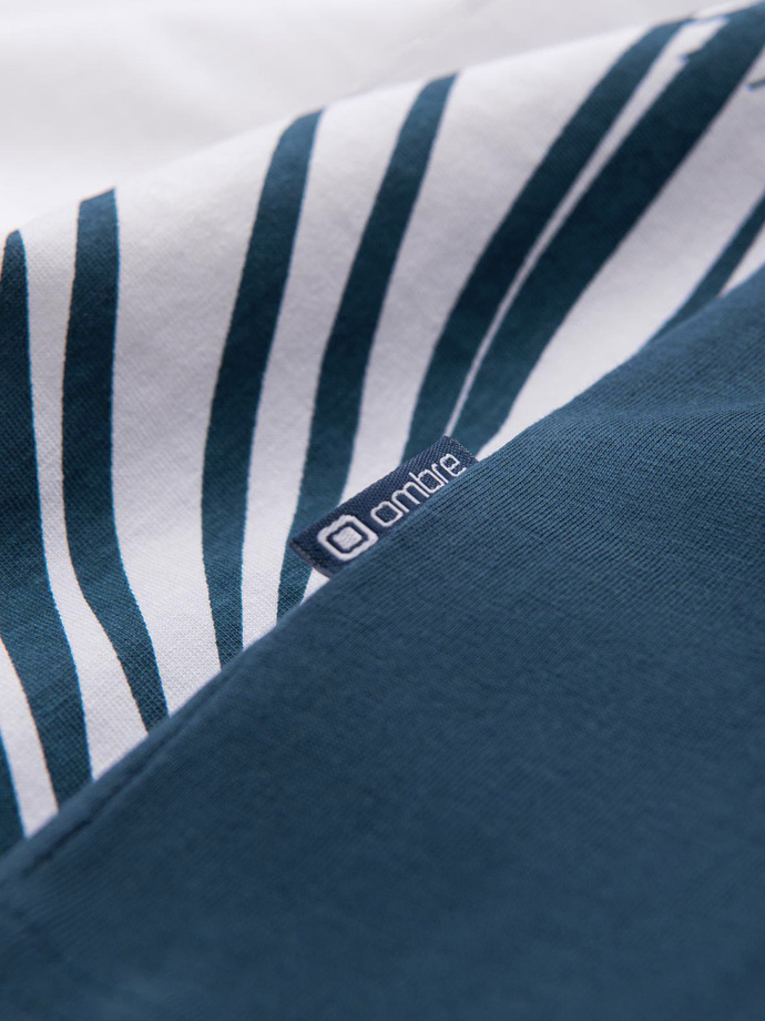 Men's two-tone t-shirt with palm leaf print - dark blue V1 OM-TSPT-0177