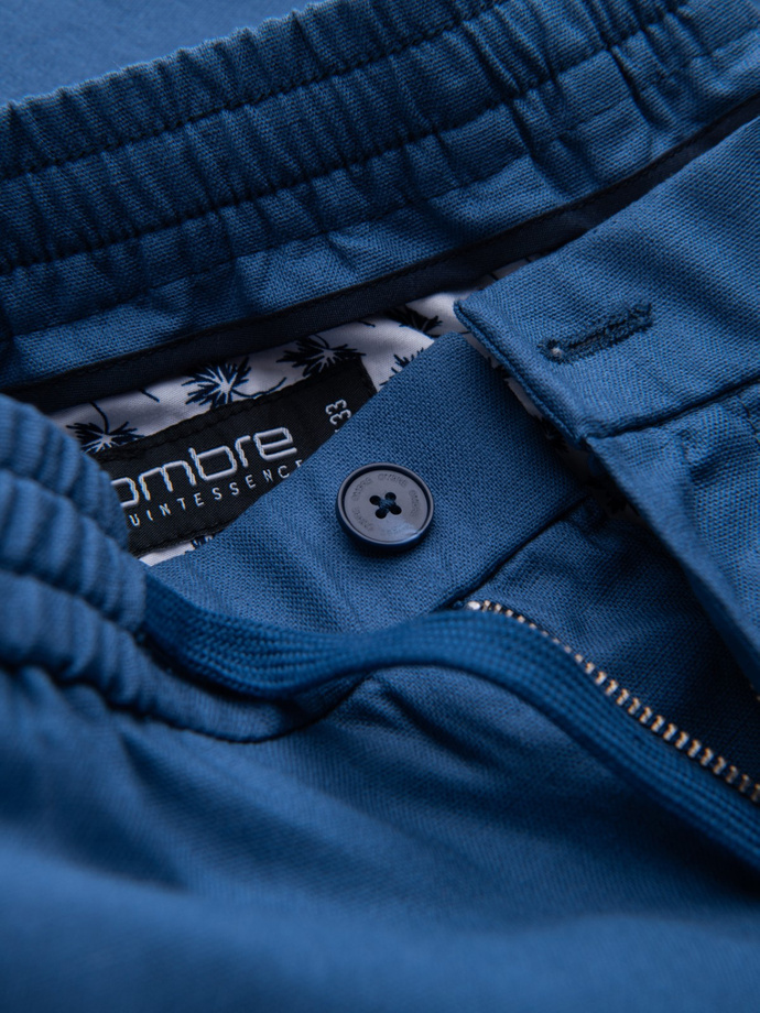 Men's linen blend chino roll-up pants - blue denim V5 OM-PACP-0198