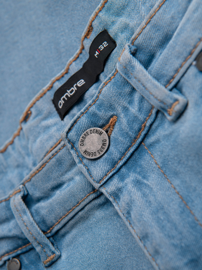 Men's denim JOGGERS pants with classic bandage - light blue V1 OM-PADJ-0265