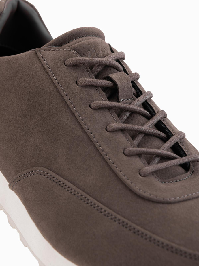 Men's eco leather sports sneaker shoes with suede finish - dark brown V2 OM-FOCS-0161