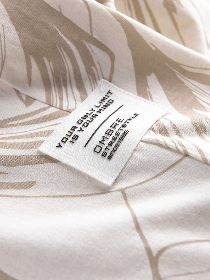 Men's full-print t-shirt in contrasting leaves - light beige V1 OM-TSFP-0180