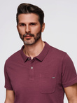 Men's polo t-shirt with decorative buttons - maroon V6 S1744