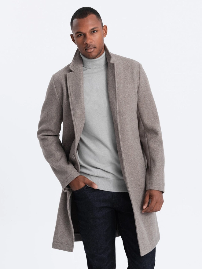 Men's lightweight single-breasted coat - light brown V4 OM-COWC-0104