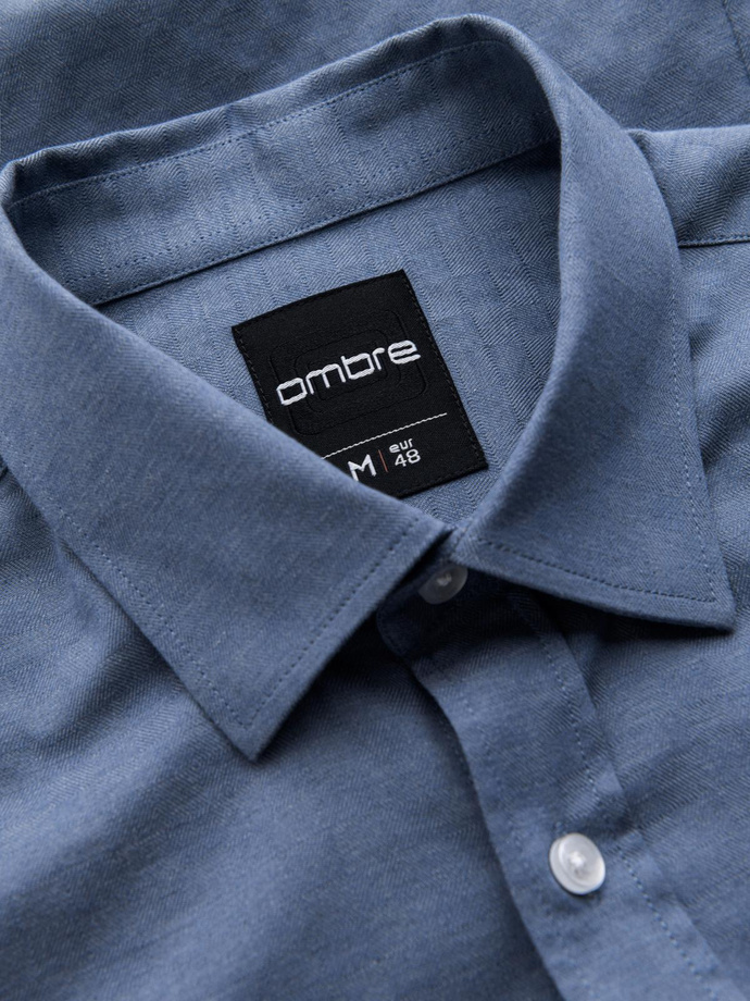 Men's SLIM FIT shirt in decorative fabric - blue V1 OM-SHCS-0175