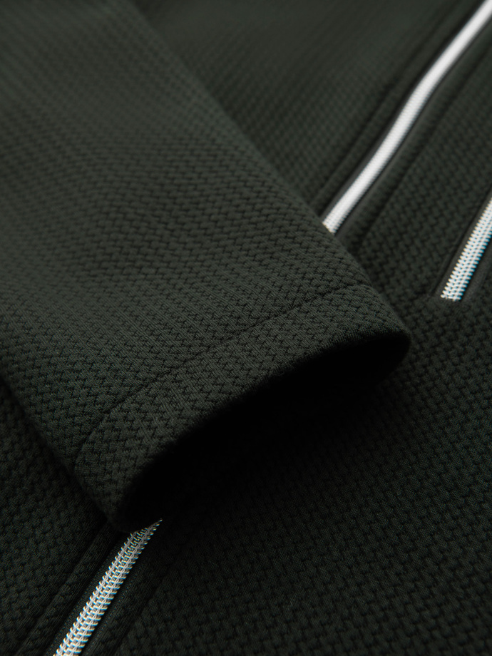 Strukturalna kurtka biker męska ze stójką  – ciemnozielona V3 OM-JANP-0229