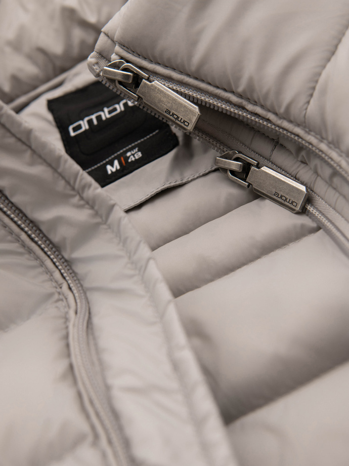 Pikowana męska kurtka z dwoma zapięciami - jasnoszara V2 OM-JALP-0231