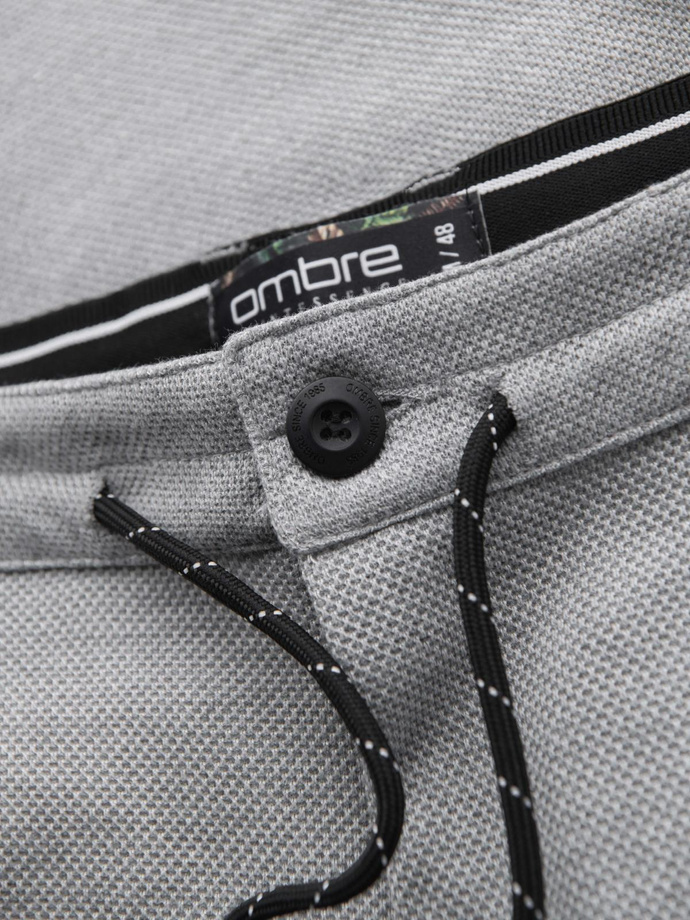 Men's knitted pants with elastic waistband - light grey V1 OM-PACP-0116