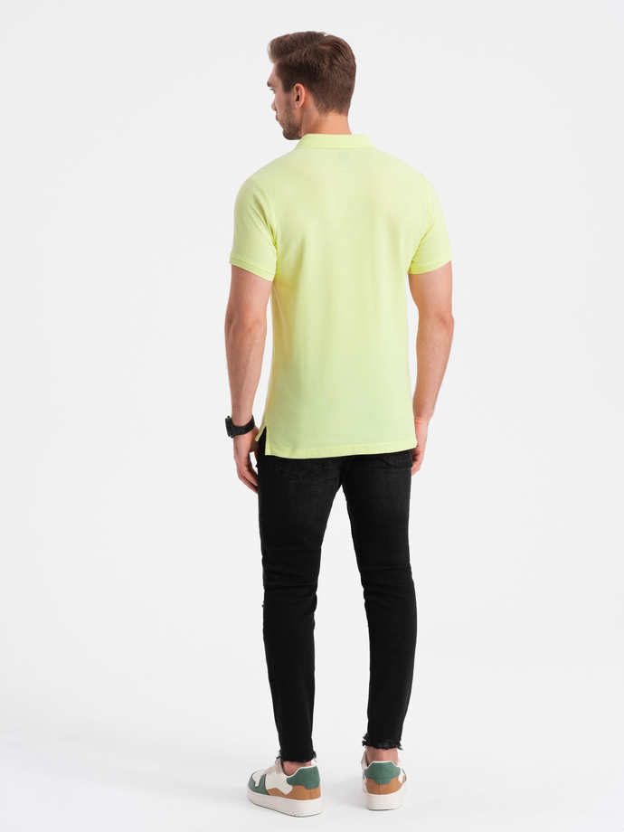 Men's pique knit polo shirt - lime green V15 S1374