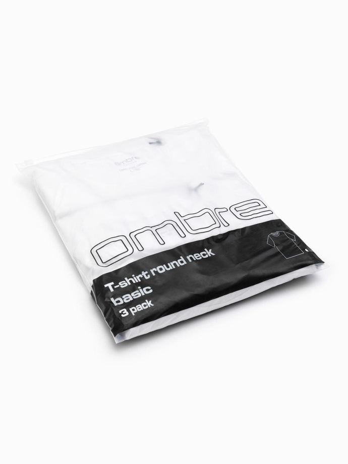 Zestaw męskich koszulek bawełnianych BASIC z okrągłym dekoltem – 3x biały V11 OM-TSBS-0232