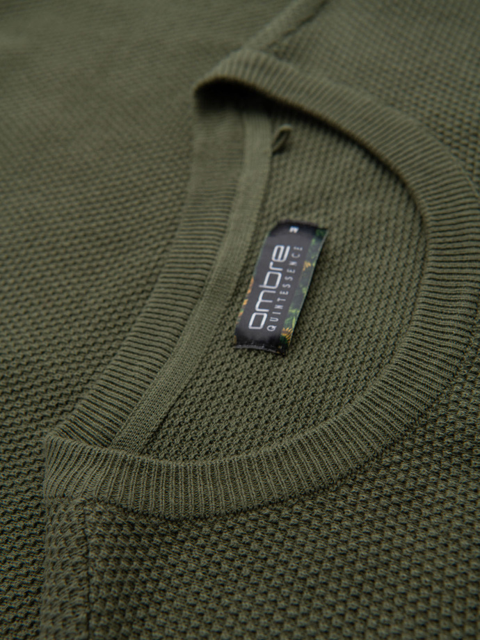 Men's knitted t-shirt with fine texture - olive V5 OM-TSCT-0244