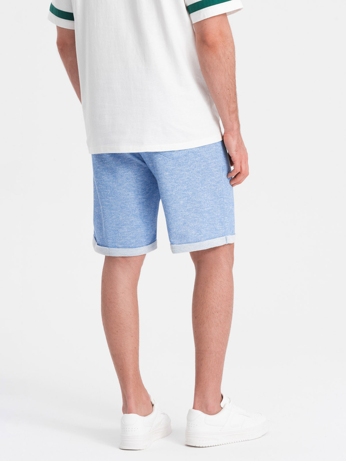 Spodenki męskie z tkaniny melanżowej LOOSE FIT - jasnoniebieskie V1 OM-SRSK-0116
