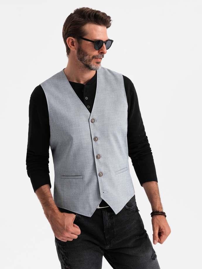 Men's jacquard suit vest without lapels - light grey V1 OM-BLZV-0106