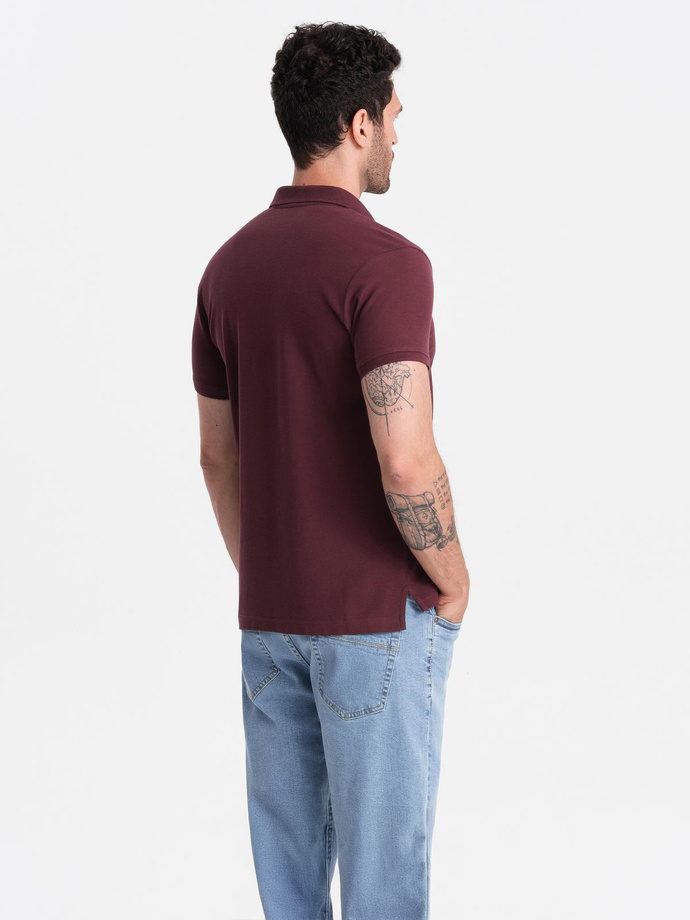 Męska jednokolorowa koszulka polo BASIC z dzianiny pique - bordowa V10 OM-POBS-0100