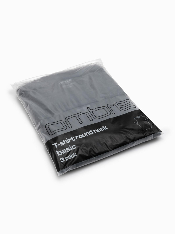 Set of BASIC men's cotton shirts with round neckline - 3x black V9 OM-TSBS-0232