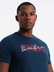 Men's cotton t-shirt with double printed logo - navy blue V3 OM-TSPT-0211
