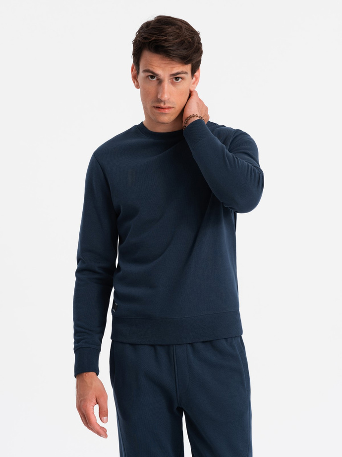 BASIC men's cotton sweatshirt set unbuttoned sweatshirt + joggers - navy blue V1 Z84