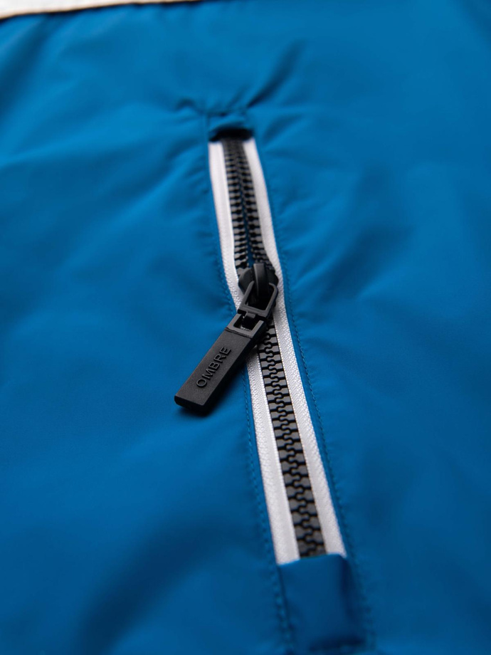 Kolorowa lekka męska kurtka sportowa z polarem – niebiesko-grafitowa V2 OM-JANP-0194