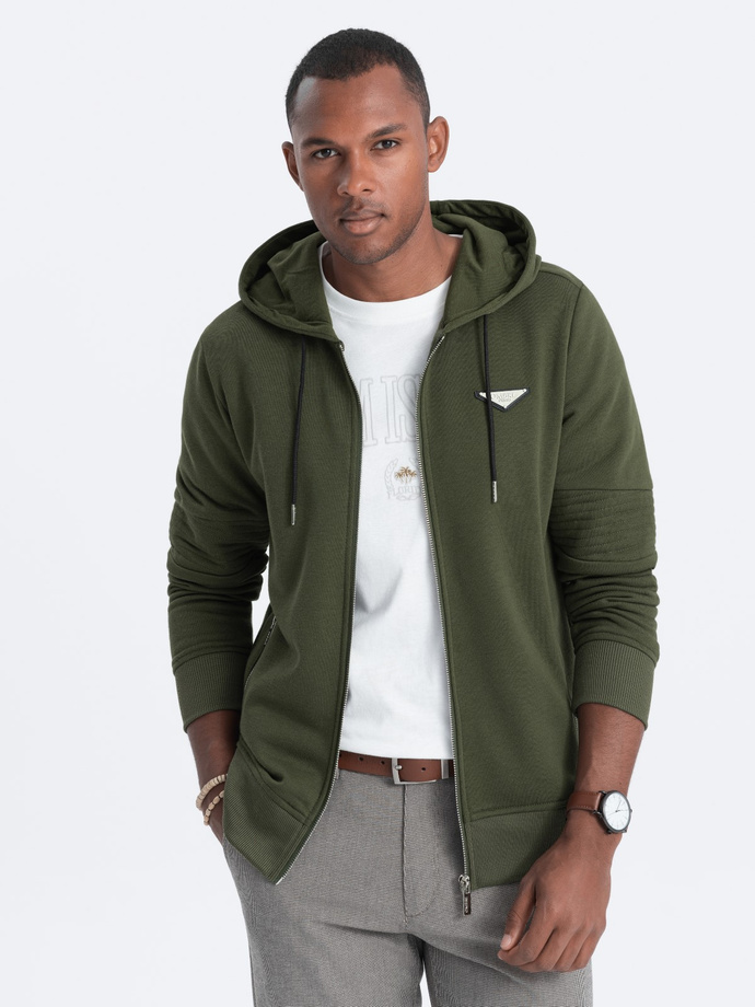 Men's unbuttoned hooded sweatshirt - olive V1 OM-SSZP-22SS-010