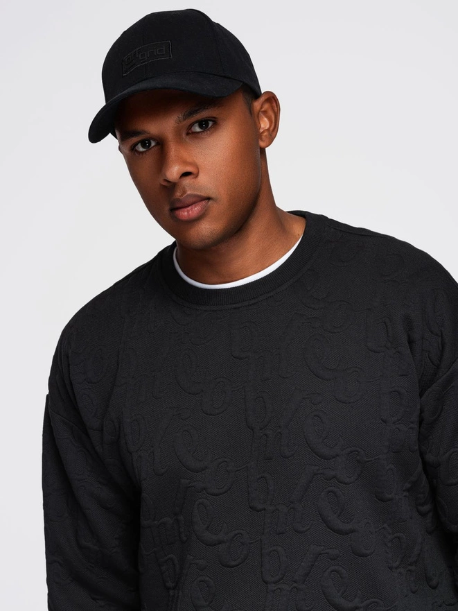 Men's RELAXED FIT sweatshirt with embossed letters - black V1 OM-SSNZ-0164