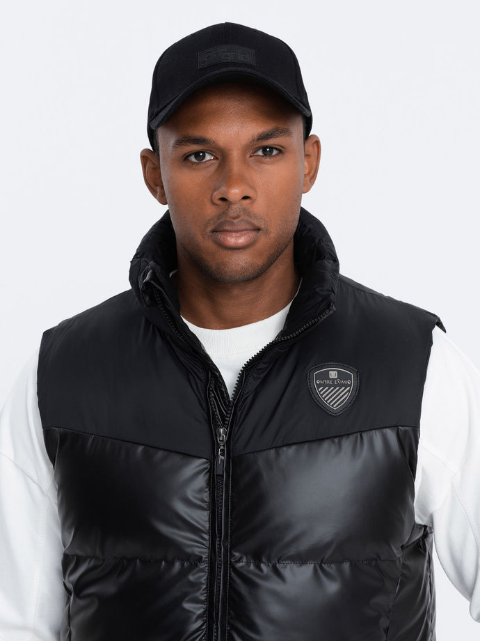 Men's quilted sleeveless glossy - black V1 OM-JAVJ-0113