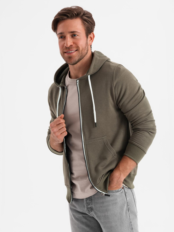 Bluza męska rozpinana z kapturem BASIC - ciemnooliwkowa V11 OM-SSBZ-0118