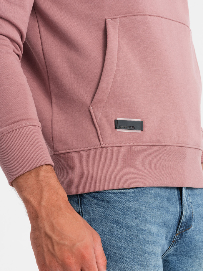 Men's BASIC cotton sweatshirt kangaroo hoodie - dark pink V4 OM-SSBN-0161