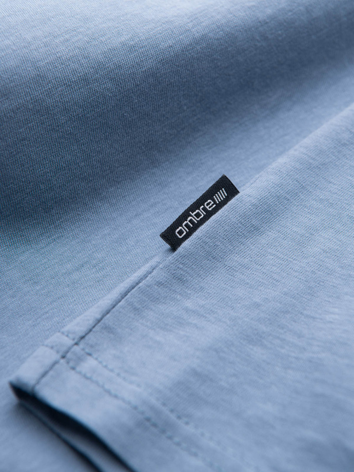 BASIC men's classic cotton T-shirt with a serape neckline - blue V20 OM-TSBS-0145