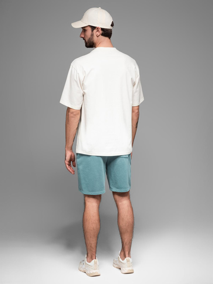Męskie krótkie spodenki dresowe RELAXED FIT w stylu athleisure – turkusowe V1 OM-SRWS-0122