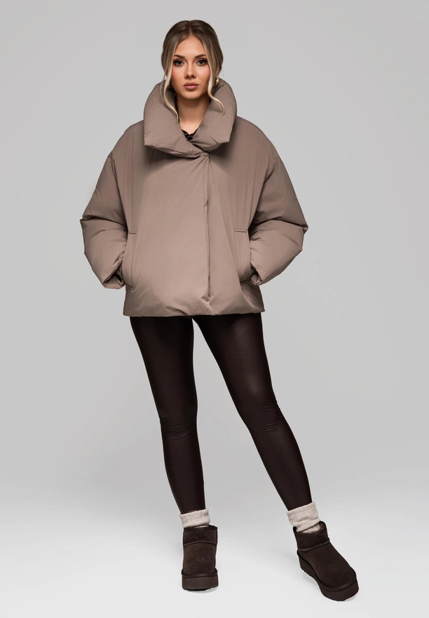 Women's quilted jacket with stand-up collar OW-JALP-0101 v3 - taupe