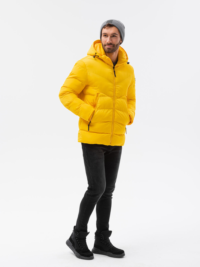 Men's winter jacket with unusual quilting - yellow V1 OM-JAHP-0127