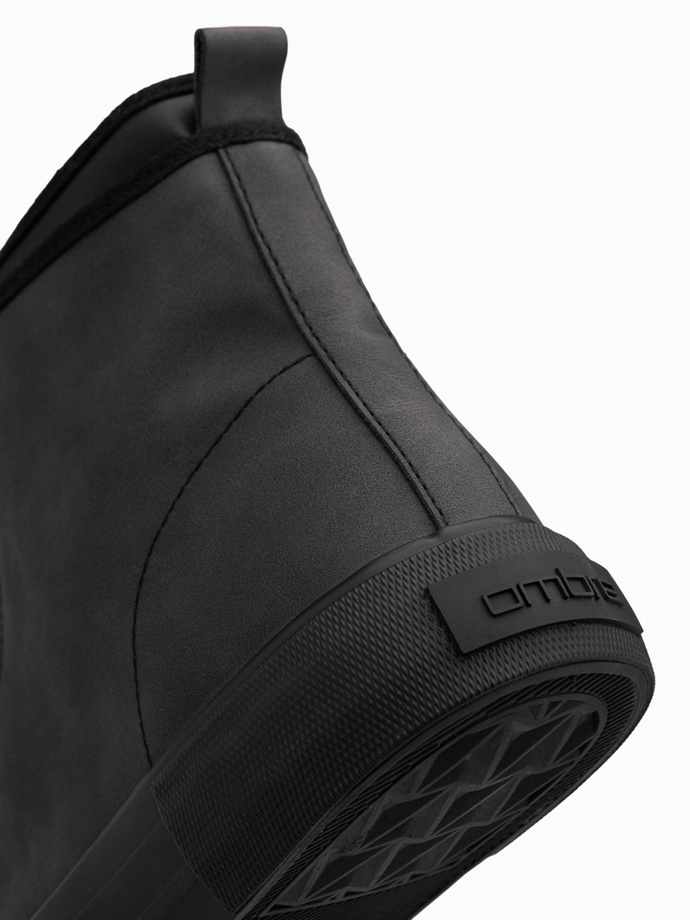 Męskie buty wysokie trampki z dekoracyjną cholewką – grafitowe V4 OM-FOTH-0158