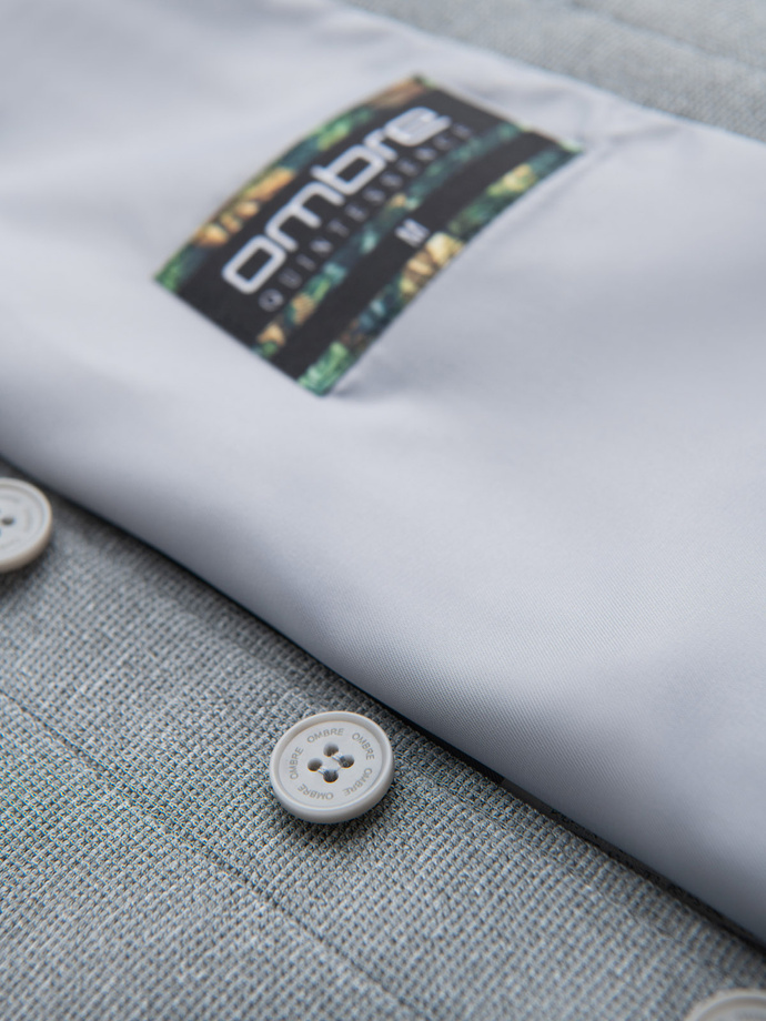 Fitted structured men's vest with patch pockets - grey melange V2 OM-BLZV-0146