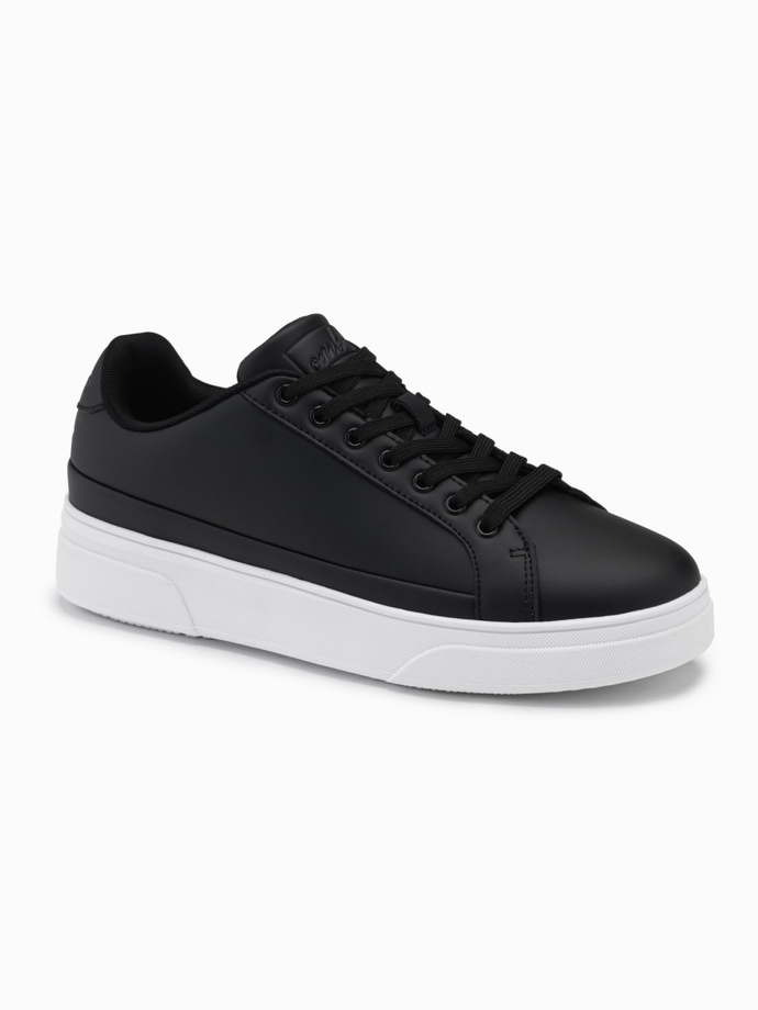 Men's eco leather sneakers shoes with thick sole - black V5 OM-FOSL-0166