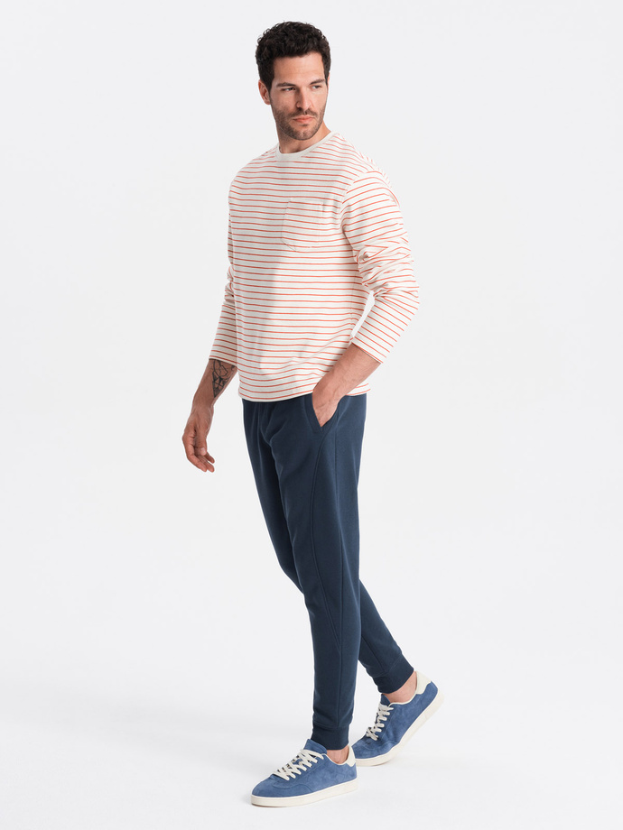 BASIC men's cotton jogger sweatpants - navy blue V1 OM-PABS-0174