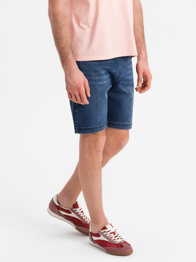 Męskie szorty z gumką w pasie i efektem sprania – niebieskie V2 OM-SRDS-0192