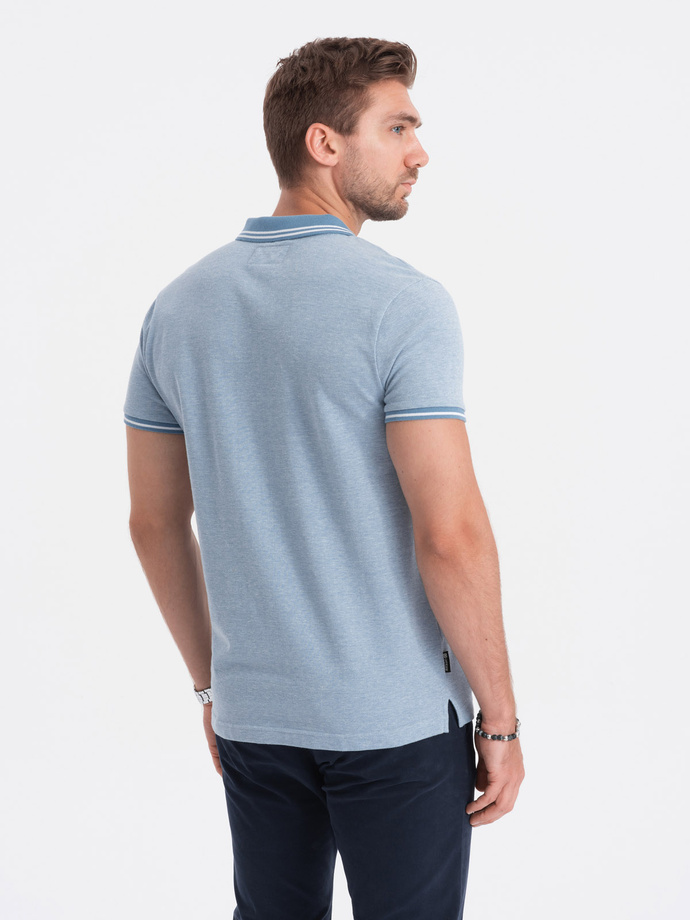 Men's melange polo shirt with contrast collar - blue V3 S1618