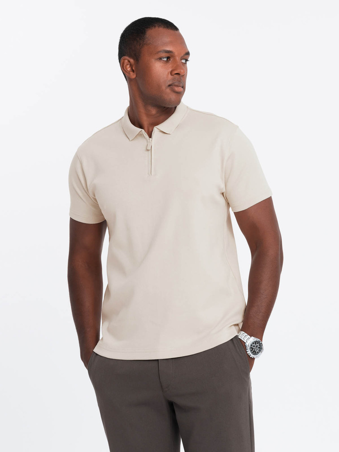 Men's polo shirt with zippered collar - cream V3 OM-POSS-0132 