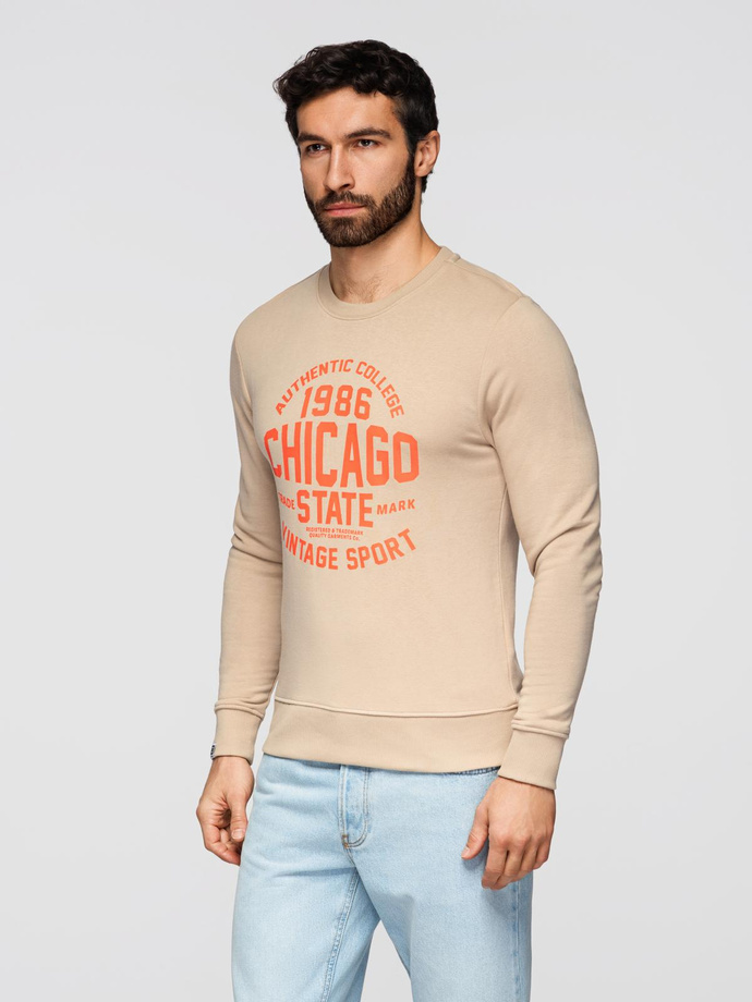 Men's unbuttoned sweatshirt with collegiate print - sand V1 OM-SSPS-0154