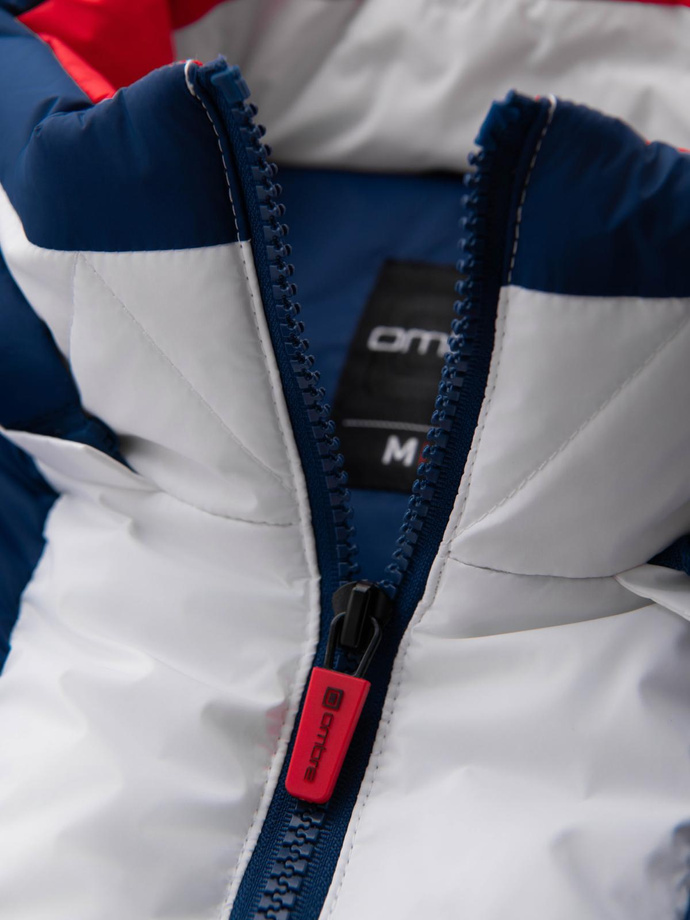 Kolorowa sportowa męska  kurtka w stylu retro – niebiesko-biała V1 OM-JALP-0296